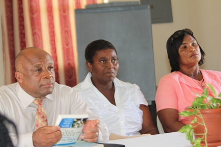 At the headtable at the Single Parents Support Group Parenting Workshop (L-R) Minister of Social Development on Nevis Hon. Hensley Daniel, Coordinator of the Single Parents Support Group Mrs. Grace Manners and Group member Ms. Josette Browne